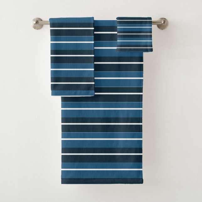 Conjunto De Toalhas Marinho Azul White Strips Moderno Chic (Insitu)