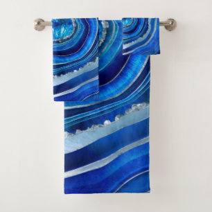 Conjunto De Toalhas Marinho Blue Agate Geode Arte Digital