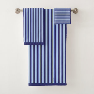 CONJUNTO DE TOALHAS MARINHO CLÁSSICO AZUL E STRIPES AZUIS