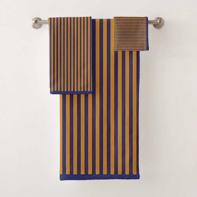 CONJUNTO DE TOALHAS MARINHO CLÁSSICO AZUL E STRIPES DOURADAS (Insitu)