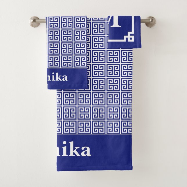 Conjunto De Toalhas Marinho Clássico - Monograma de Borda da Chave Gre (Insitu)