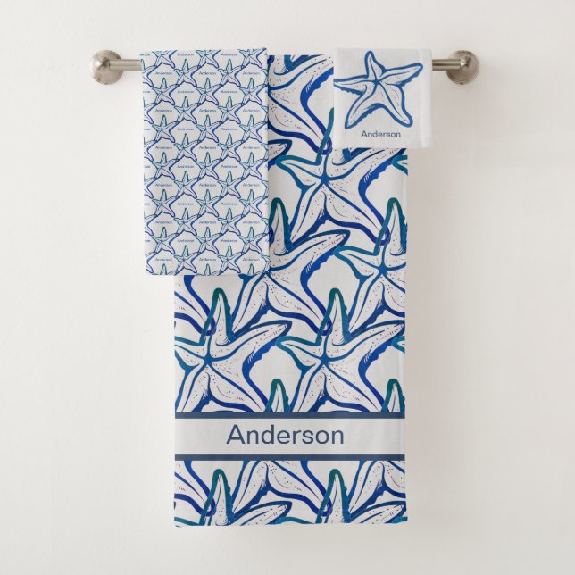 Conjunto De Toalhas Marinho de Banheira Náutica Bath Blue Starfish (Insitu)