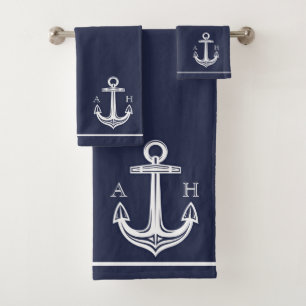 Conjunto De Toalhas Marinho de Banho de Âncora Náutica Personalizada A