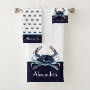 Conjunto De Toalhas Marinho de caranguejo-náutico, branco azul-palha
