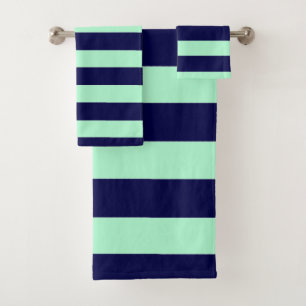 Conjunto De Toalhas Marinho de faixas náuticas, azul e verde da casa