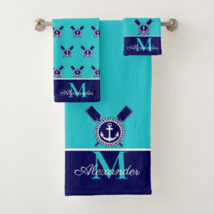 Conjunto De Toalhas Marinho de Teto Náutico Âncora Azul e Pás Bath T