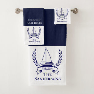 Conjunto De Toalhas Marinho de veleiro azul Monograma, Lago B