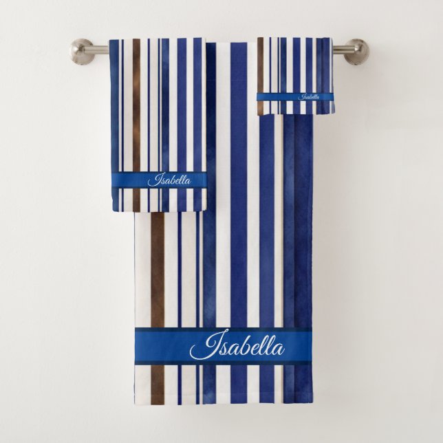 Conjunto De Toalhas Marinho de Verão Blue Trendy Boat Strips (Insitu)