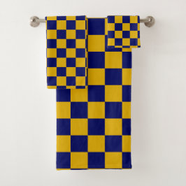 Conjunto De Toalhas Marinho Escuro e Quadro de Verificação Amarelo de 