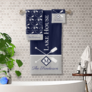 Conjunto De Toalhas Marinho moderno, Cinza azul, Monograma Lake House