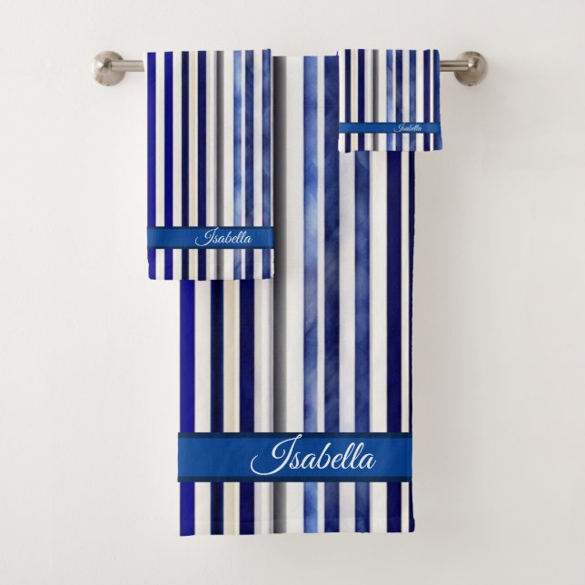 Conjunto De Toalhas Marinho Moderno Summer Blue Boat Strips Coleção (Insitu)