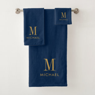 Conjunto De Toalhas Marinho monograma simples BluePersonalizado