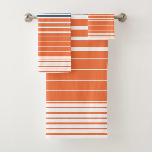 Conjunto De Toalhas Marinho Náutico Blue Orange Stripes (Insitu)