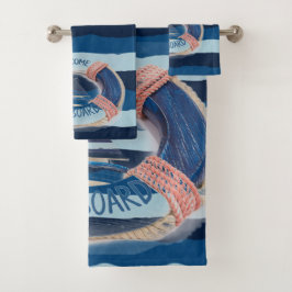 Conjunto De Toalhas Marinho Stripe Bem-vindo à Boia de Vida do Wave do