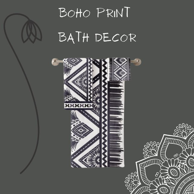 Conjunto De Toalhas Marinho White Boho Pattern Towel (Criador carregado)