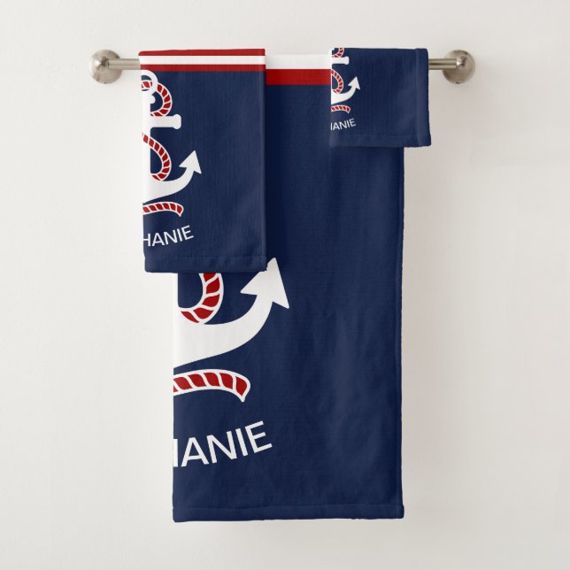 Conjunto De Toalhas Marinhos náuticos, lâminas brancas e âncora branca (Insitu)