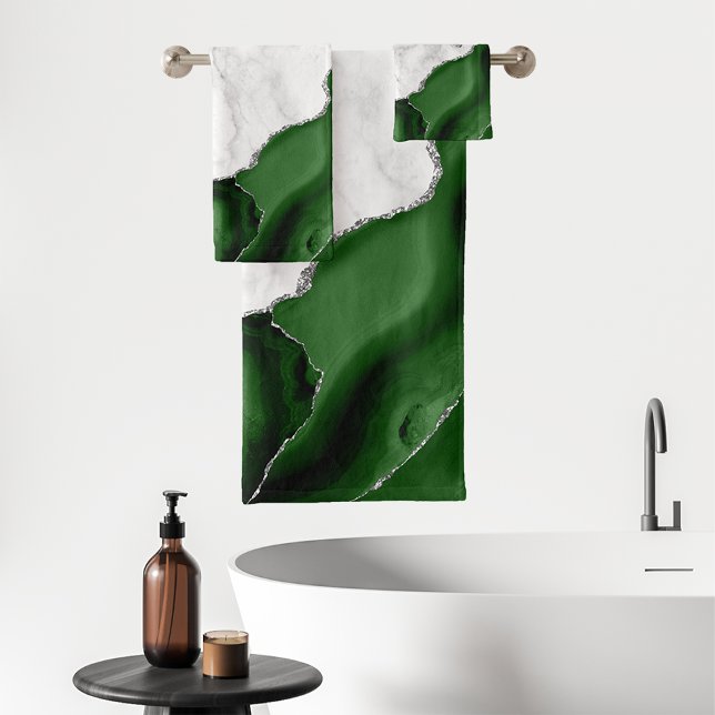 Conjunto De Toalhas Mármaco Branco de Prata de Agato Verde Caçador (Criador carregado)