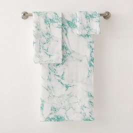 Conjunto De Toalhas Mármaco Branco Verde-Teto Moderno Folha Metálica