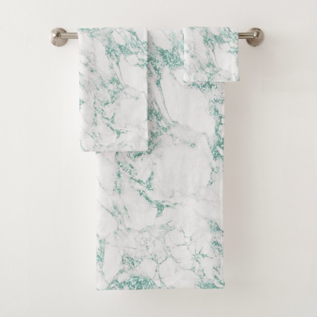 Conjunto De Toalhas Mármaco Branco Verde-Teto Moderno Folha Metálica (Insitu)