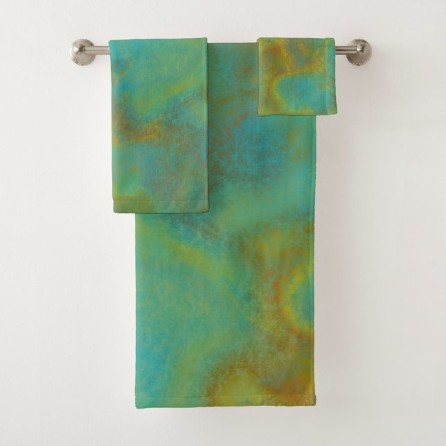 Conjunto De Toalhas Mármaco de ferrugem e turquesa abstrato 6 (Insitu)