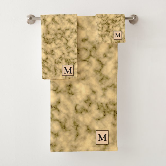 Conjunto De Toalhas Mármaco Dourado Preto De Luxo Monograma (Insitu)