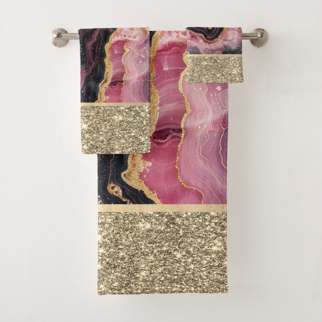 Conjunto De Toalhas Mármaco preto brilhante Na moda Dourado Elegante (Insitu)