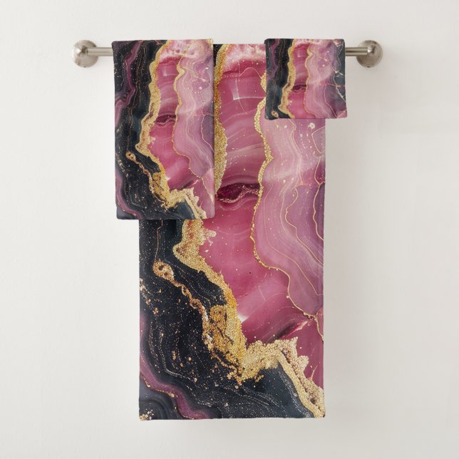 Conjunto De Toalhas Mármaco preto brilhante Na moda Dourado Elegante (Insitu)