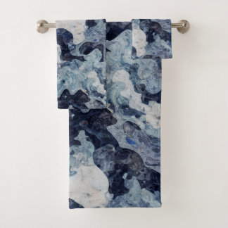 Conjunto De Toalhas Mármore Azul Abstrato