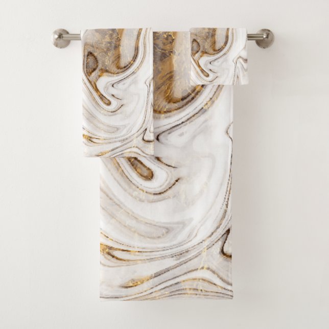 Conjunto De Toalhas Mármore Branco Dourado Moderno e Elegante (Insitu)