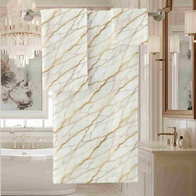 Conjunto De Toalhas Mármore Branco e Dourado de Luxo (Criador carregado)