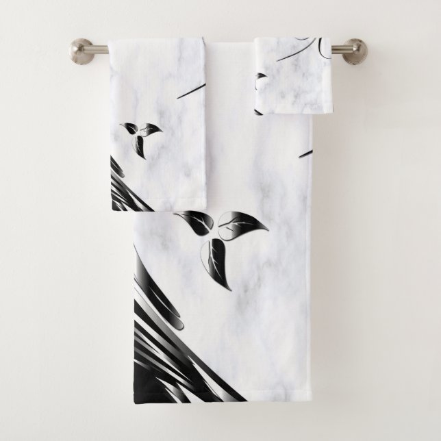 Conjunto De Toalhas Mármore Branco, Gráfico de Filigrana Preta (Insitu)