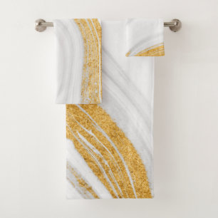 Conjunto De Toalhas Mármore Branco Resfriado com Brilho Dourado