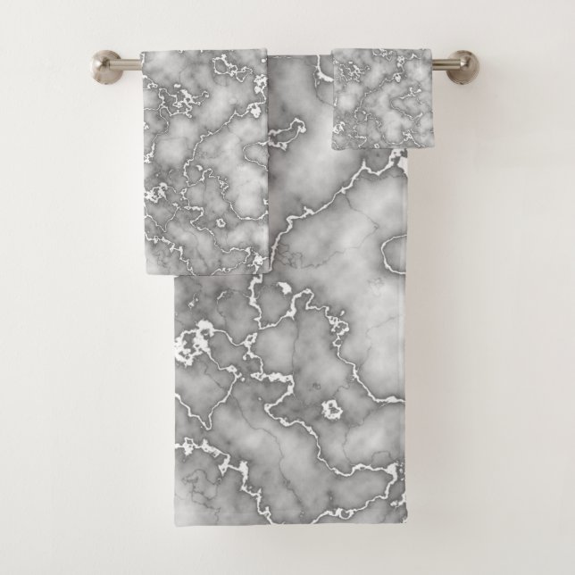 Conjunto De Toalhas Mármore Cinza Branco Elegante (Insitu)