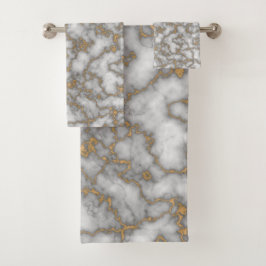 Conjunto De Toalhas Mármore Dourado branco Elegante