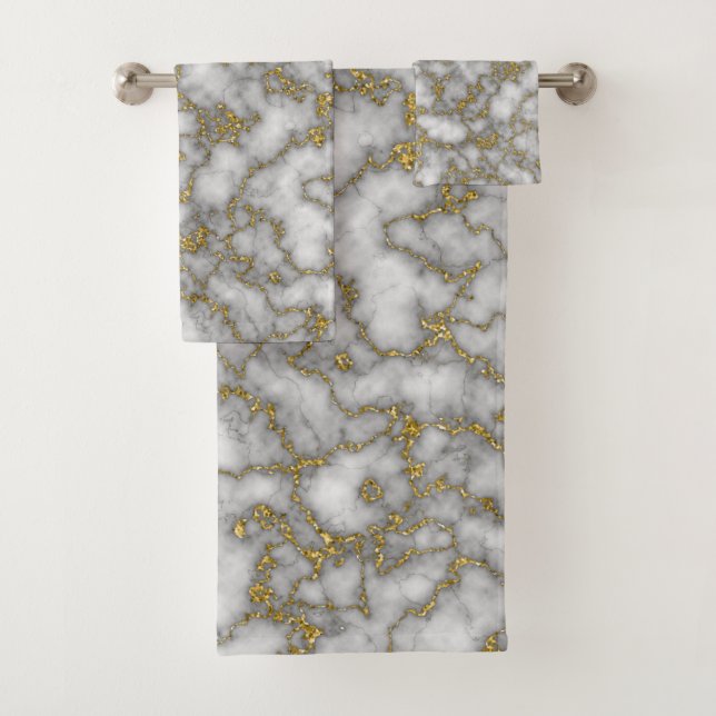 Conjunto De Toalhas Mármore Dourado branco Elegante (Insitu)