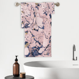 Conjunto De Toalhas Mármore Dourado do Marinho Blush Elegante