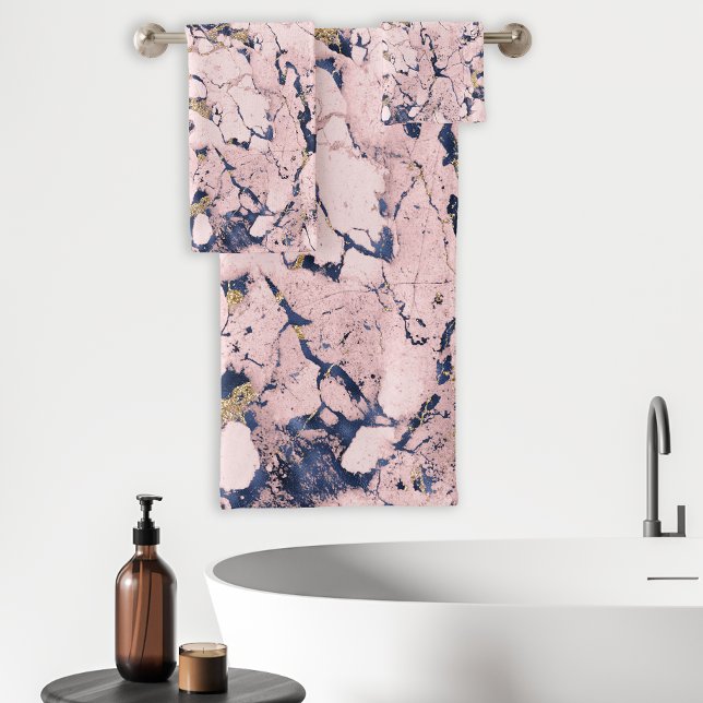 Conjunto De Toalhas Mármore Dourado do Marinho Blush Elegante (Criador carregado)