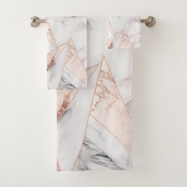 Conjunto De Toalhas Mármore Geométrico Dourado Rosa Tendência (Insitu)