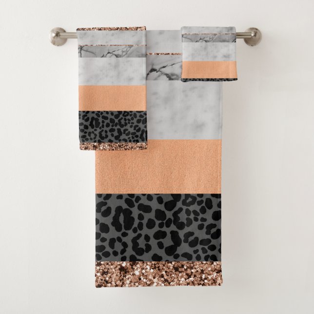 Conjunto De Toalhas Mármore Leopardo Brilho Listras Glam 3 (Insitu)