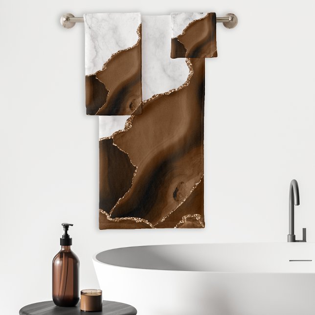 Conjunto De Toalhas Mármore Marrom Mocha Elegante com Brilho Dourado (Criador carregado)