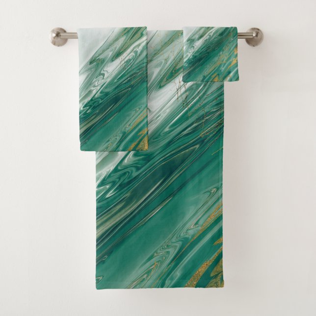 Conjunto De Toalhas Mármore pintado acentuado esmeralda do ouro verde (Insitu)