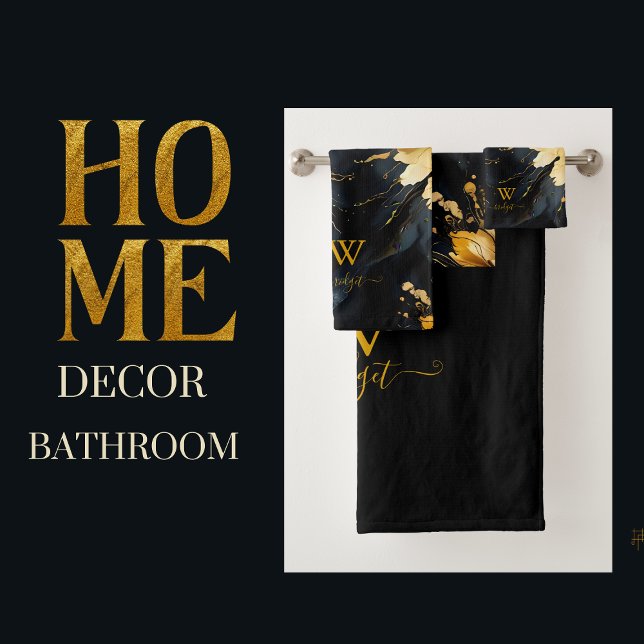 Conjunto De Toalhas mármore preto de ouro abstrato da Trendy (Criador carregado)