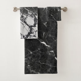 Conjunto De Toalhas Mármore Preto e Branco Moderno Glamouroso