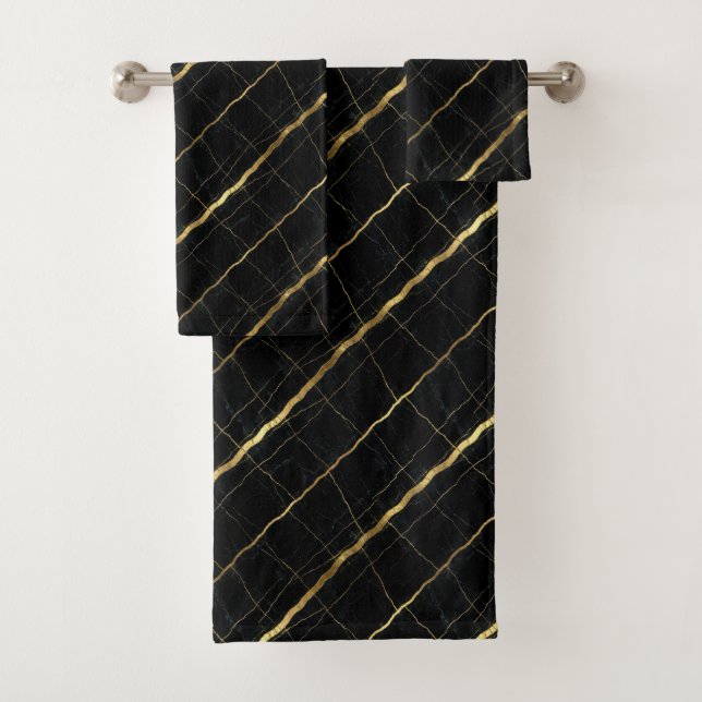 Conjunto De Toalhas Mármore Preto e Dourado de Luxo (Insitu)