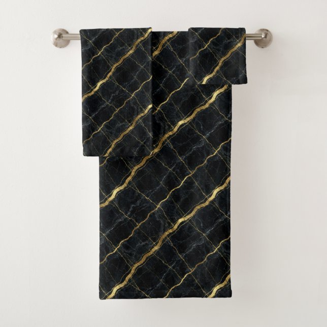 Conjunto De Toalhas Mármore Preto e Dourado de Luxo (Insitu)