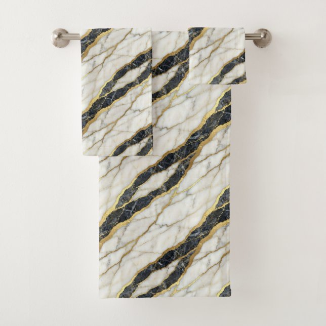 Conjunto De Toalhas Mármore Preto e Dourado de Luxo (Insitu)