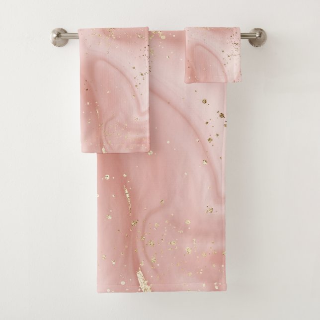 Conjunto De Toalhas Mármore Rosa Bege com Glitter Dourado Padrão Abstr (Insitu)