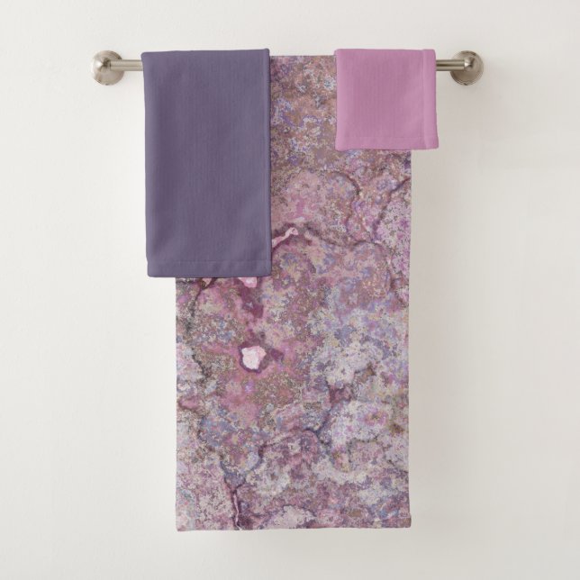Conjunto De Toalhas Mármore rosa e roxo  (Insitu)