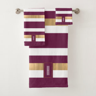 Conjunto De Toalhas Maroon Monograma Moderno Striped