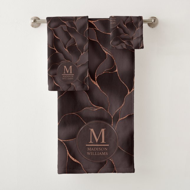 Conjunto De Toalhas Marrom Chocolate & Dourado Rosa Padrão de Onda Abs (Insitu)